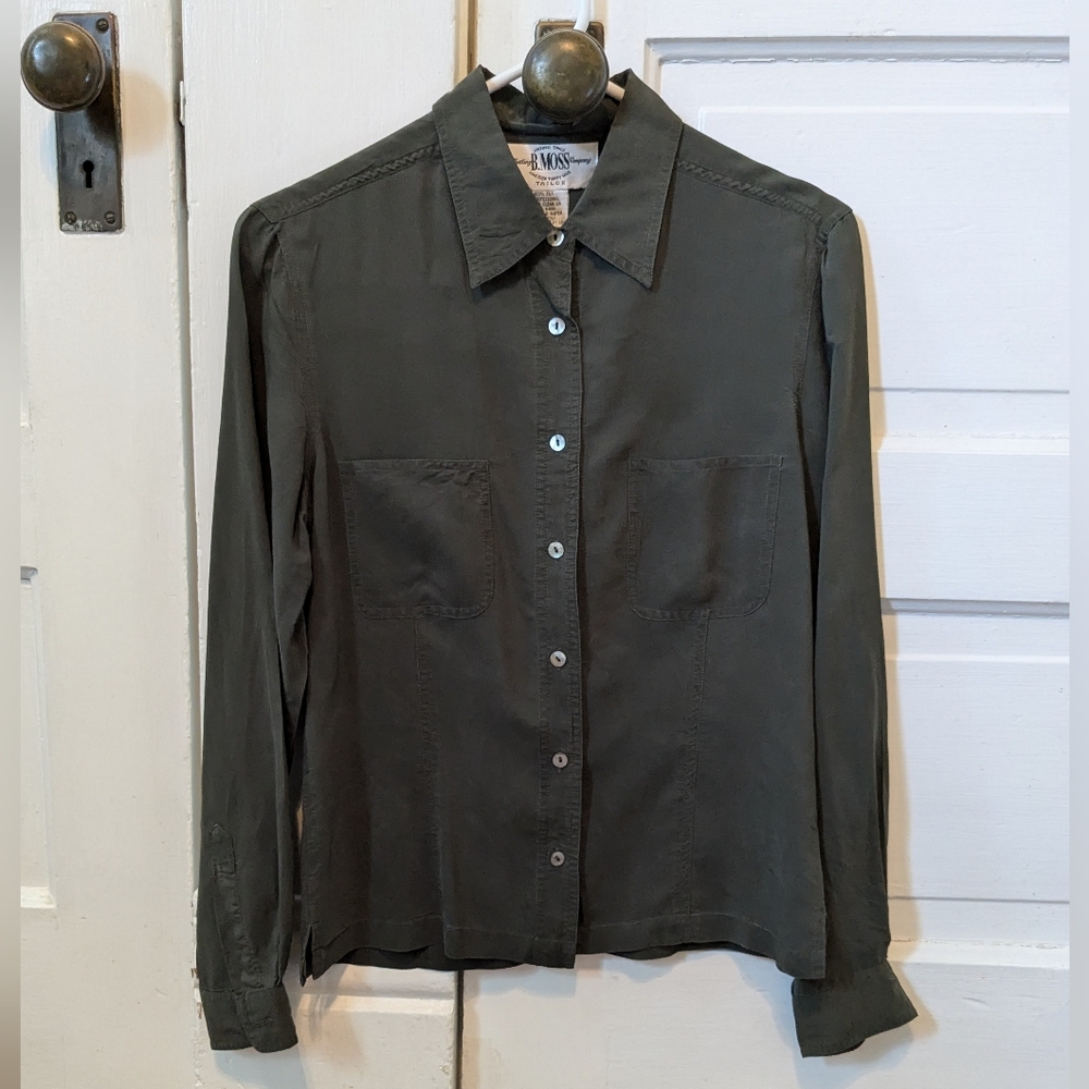 Vintage B. Moss dark green silk blouse small